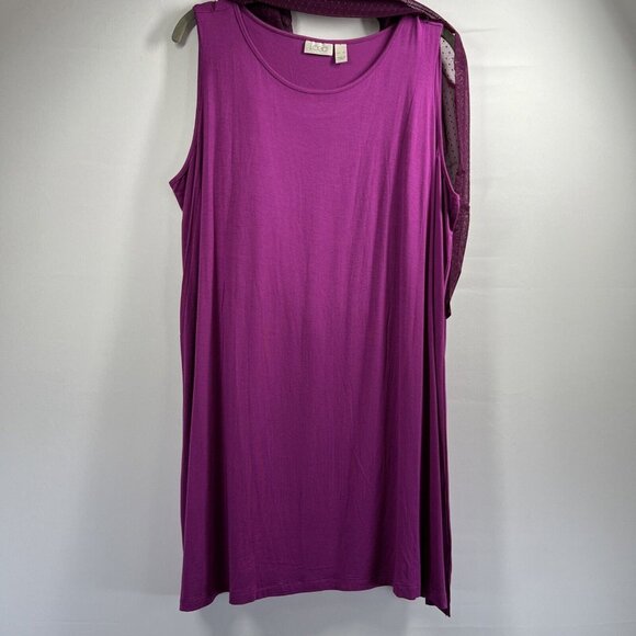 LOGO Lori Goldstein Two Piece Set Tank & Sheer Overlay Top XL Purple Pink L/S - Picture 2 of 11